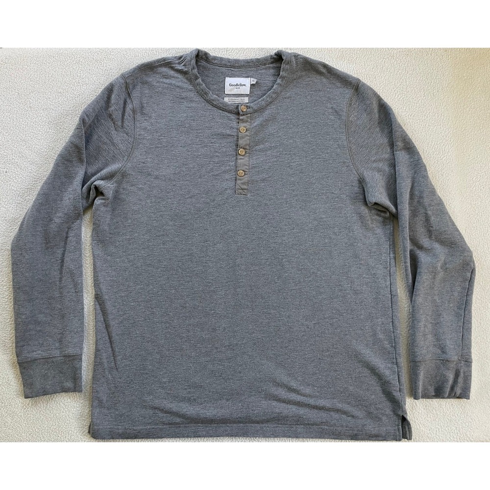 Goodfellow & Co Mens Extra Large Henley Shirt Gray Long Sleeve Textured Standard